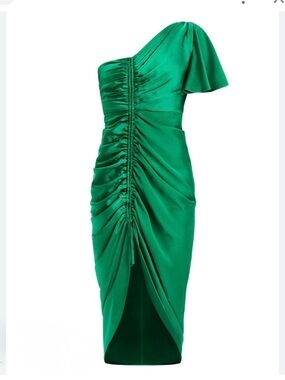 One-Shoulder Ruched Green Cocktail Dress